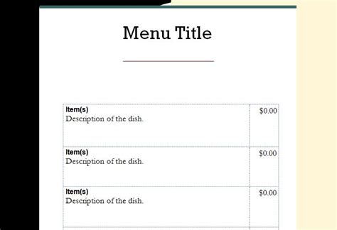 Menu Template Word Word Menu Templates