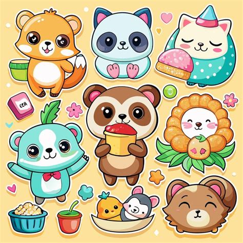 Cute cartoon animals with big eyes in kawaii style | Premium AI-generated vector