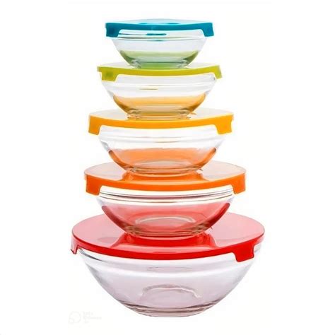 Conjunto 5 Potes Coloridos Bowls Tigelas Vasilhas Vidro Tampa