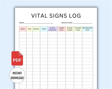 Printable Vital Signs Log. Daily Vitals Chart. Vital Signs Template for ... 
