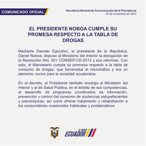 Daniel Noboa elimina la tabla de consumo de drogas La República EC