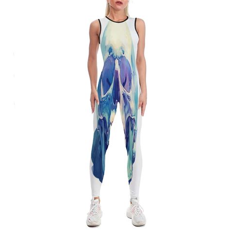 Retro Floral Skull Watercolor Women's One Piece Yoga Jumpsuits Leggings