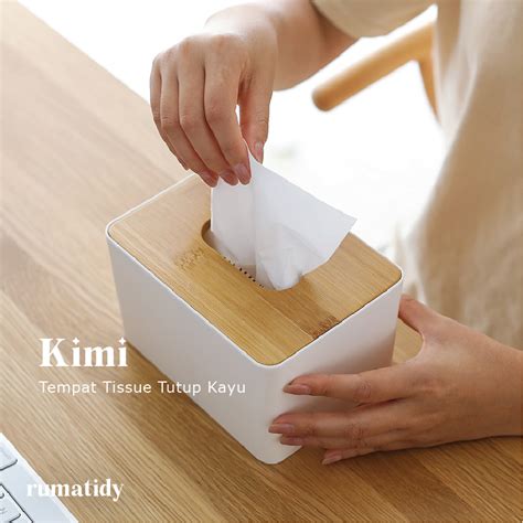 Jual Rumatidykimi Tempat Tissue Putih Tutup Kayu Estetik Aesthetic