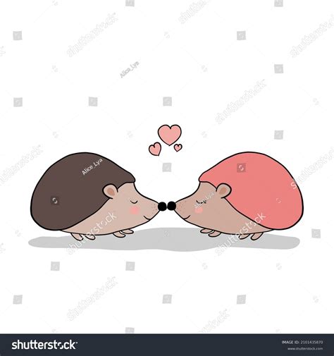 Doodle Art Romantic Hedgehogs Kissing Day Stock Illustration 2101435870