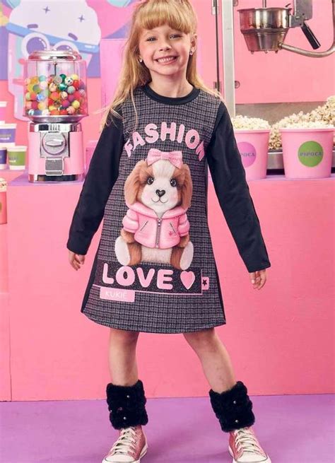 Vestido Infantil Estampado Kuki Preto Vim Vi Venci