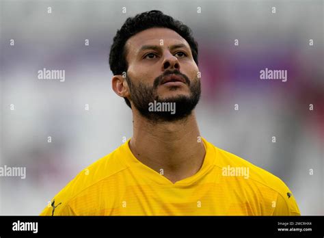 Egypt Goalkeeper Mohamed Elshenawy Lines Up Before The Arab Cup Soccer