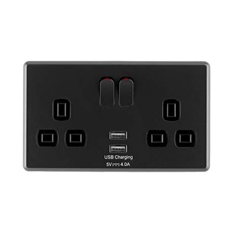 Arlec Rocker Charcoal Grey 13a 2gang Usb Plug Socket Arlec Uk