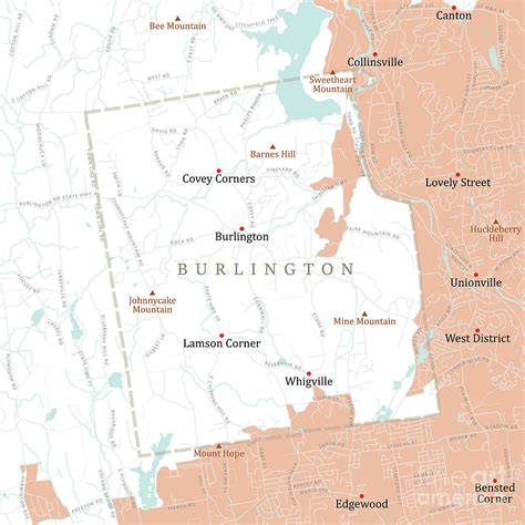 CT Hartford Burlington Vector Road Map Digital Art by Frank Ramspott