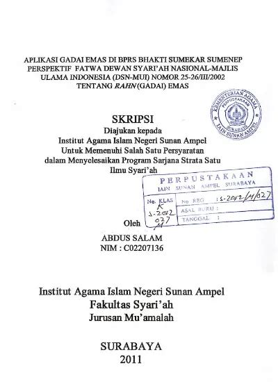 Aplikasi Gadai Emas Di BPRS Bhakti Sumekar Sumenep Perspektif Fatwa