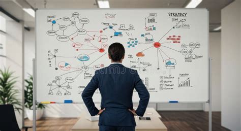 Businesswoman in Suit Analyzing Strategic Plan on Whiteboard - Rear ...