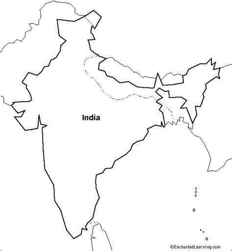 Outline Map India - EnchantedLearning.com