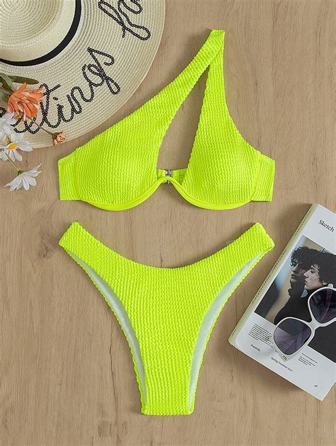 SHEIN Swim SXY Bañador bikini con aro con textura de un hombro Moda de Mujer SHEIN México