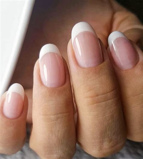 Artquee French Tip Press On Nails Short Clear Nude Oval Designs False Nail White Edge Glossy