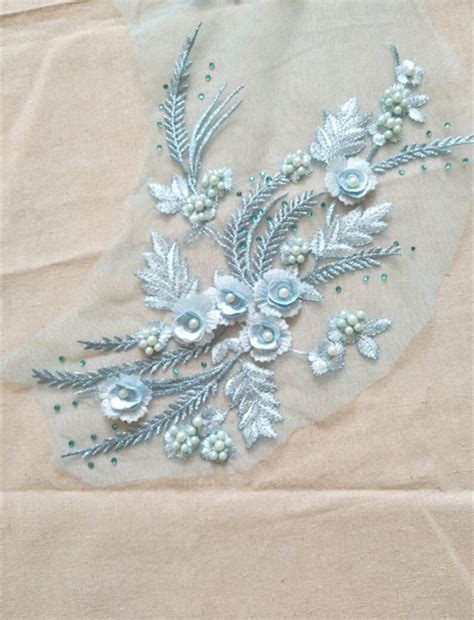 Hot Pink D Beaded Lace Applique With Embroidered D Flowers Etsy