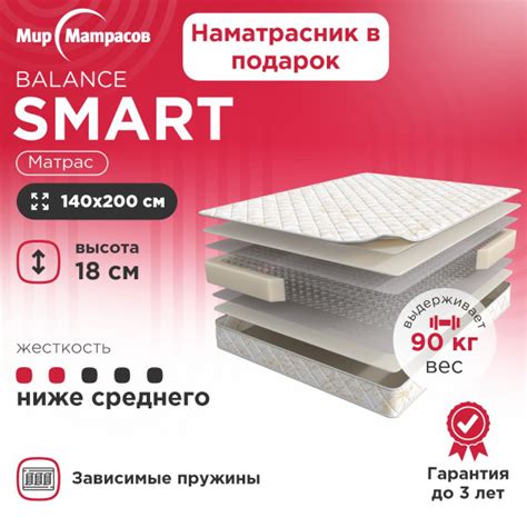 Матрас Мир Матрасов Balance Smart + Чехол, Зависимые пружины, 140 ...