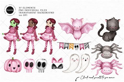 Pink Halloween Watercolor Clipart Halloween Graphics For Etsy