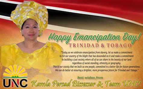 United National Congress Emancipation Day Message From The