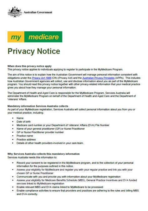 Mymedicare Privacy Notice Australian Government Department Of Health And Aged Care