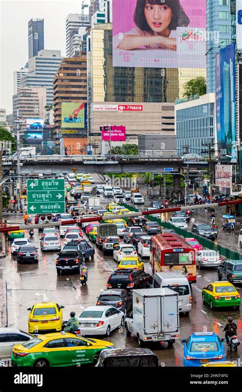 Rush Hour Big Heavy Traffic Jam In Busy Bangkok Thailand Stock Photo