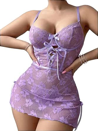 SOLY HUX Women S Sexy Lingerie Set Push Up Slip Dress Thongs Set Lace Mesh Babydoll Chemise