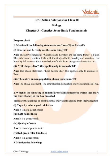 Selina Concise Biology Class 10 Icse Solutions For Chapter 3 Genetics