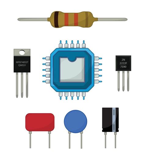 Electronics Components Icons Set Cartoon Set Of Resistor Ic