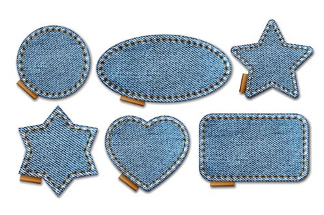 Premium Vector | Set of blue denim patches with stitches light blue denim