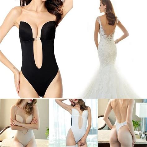 Women Plunging Deep V Neck Strapless Backless Bodysuit Shapewear For Wedding Seamless Thong