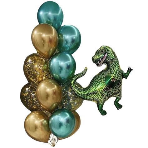 Фольгированный шар динозавр с набором из 15 шариков