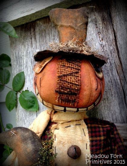 Primitive Folk Art Pumpkin Doll With Crow Fall Halloween Dr Squawk An Unsavory Pumpkin