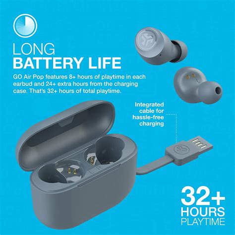 JLab Go Air Pop True Wireless Bluetooth Earbuds With Charging Case Slate