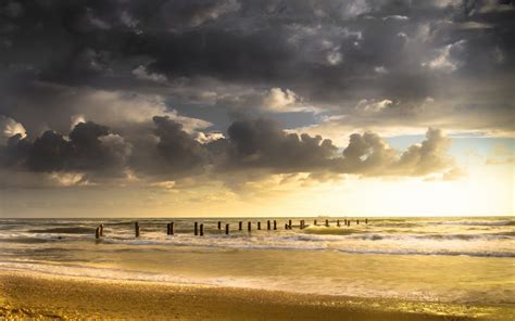 X Nature Landscape Sea Waves Sunset Clouds Beach