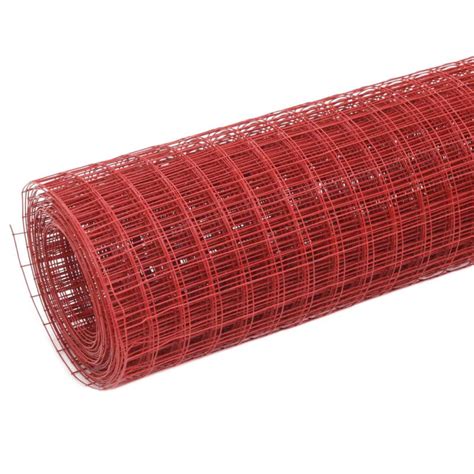 Cerca arame galinheiro 25x0 5m aço c revestimento PVC vermelho