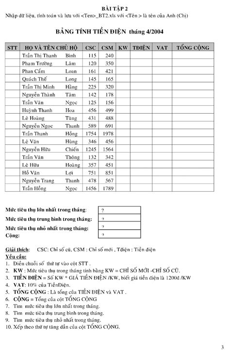 Phần Thực Hành Microsoft Excel Tin Học Văn Phòng