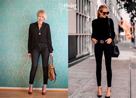 7 Outfits Con Jean Y Blusas Negras Para Mujeres Mayores Mujer