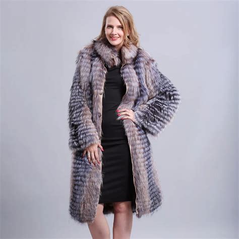 Real Fox Fur Coat Full Sleeve Stand Collar 90cm Natural Silver Fox Fur