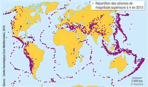 La répartition mondiale des séismes en 2015