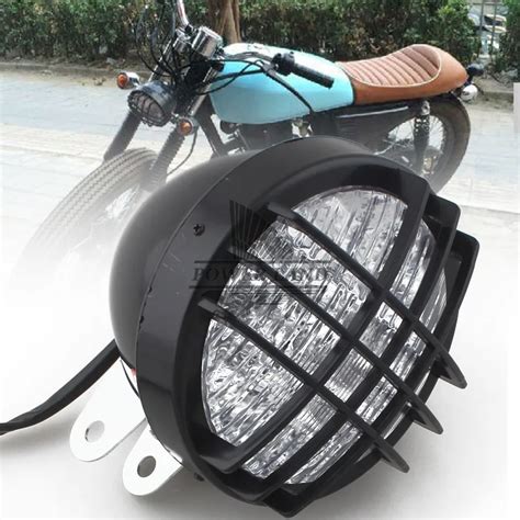 Black 5 Grill Mask Retro Vintage Motorcycle Side Mount LED Headlight