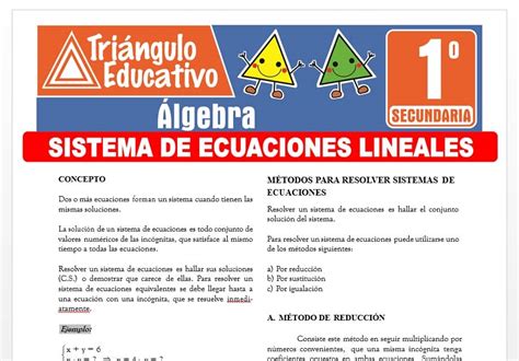 Sistema De Ecuaciones Lineales Para Primero De Secundaria Fichas Gratis