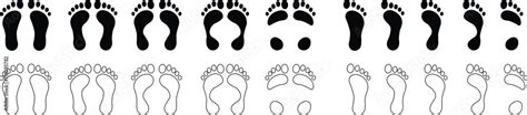 Human Footprints Icon Set Foot Imprint Footsteps Flat Line Black