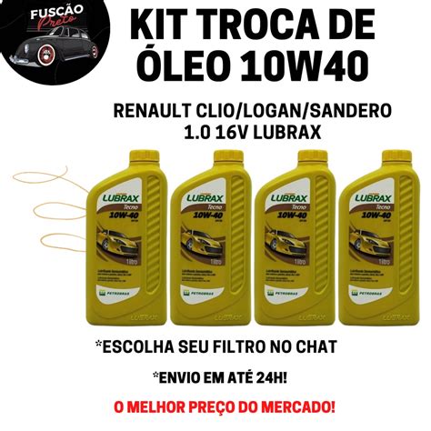 Kit Troca De Oleo Filtros Renault Clio Logan Sandero 1 0 16v Lubrax