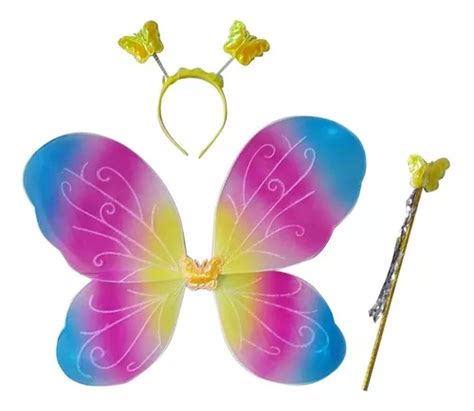 Disfraz Alas De Mariposa Multicolor Con Diadema Y Varita Mercadolibre