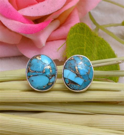 Women Modern Copper Turquoise Silver Stud Earring 3Gm At Rs 800 Pair