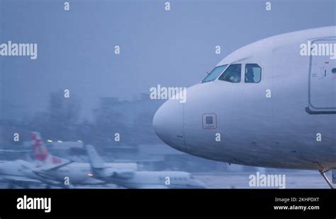 Close Up Shot Of An Airplane Cockpit That Taxiing To Taxiway From The