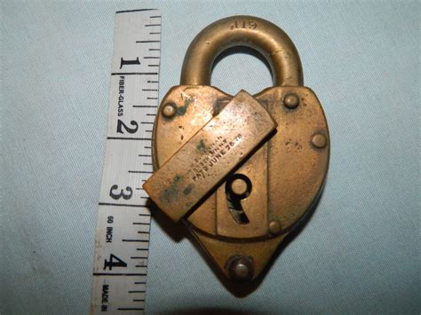 Antique W Bohannan Brass Heart Shaped Pad Lock Pat 1878 No Key Security 6 Antique Price