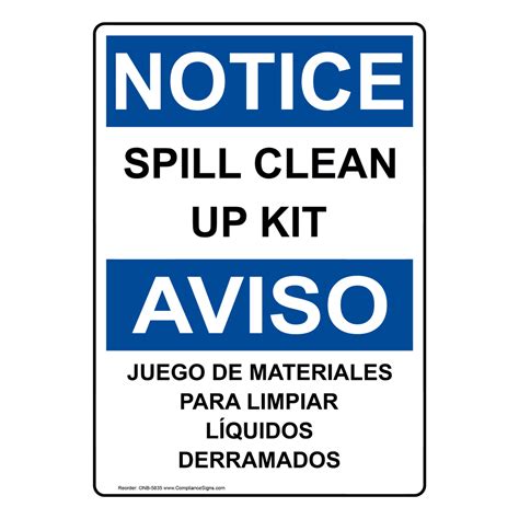 Vertical Spill Clean Up Kit Bilingual Sign Osha Notice