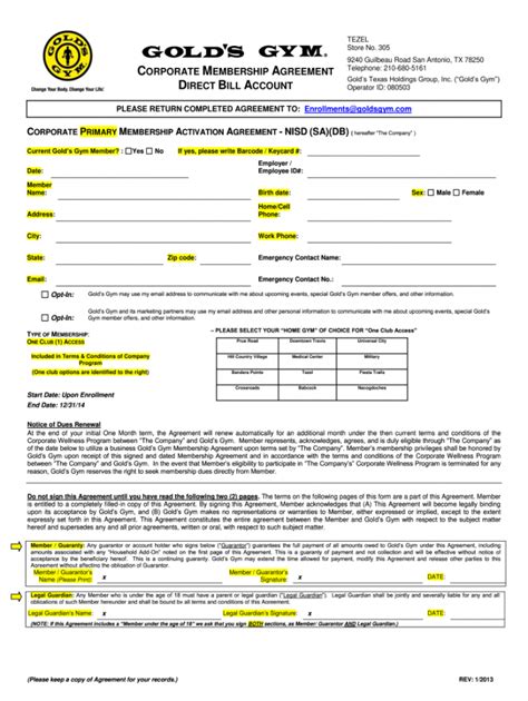 Gym Membership Form Template