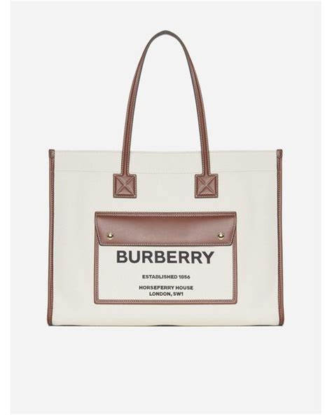 Burberry Freya Canvas And Leather Medium Tote Bag In Natural Lyst