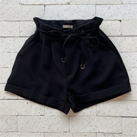 Short Alfaiataria Pences E Amarra O Luxo Preto Dondoca Moda Feminina