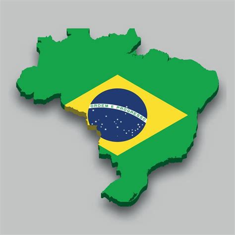 D Isometric Map Of Brazil With National Flag Vector Art At